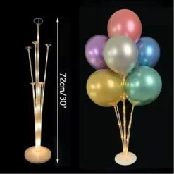 SUPPORT PLASTIQUE 7 BALLONS LED BLANC CHAUD 72CM