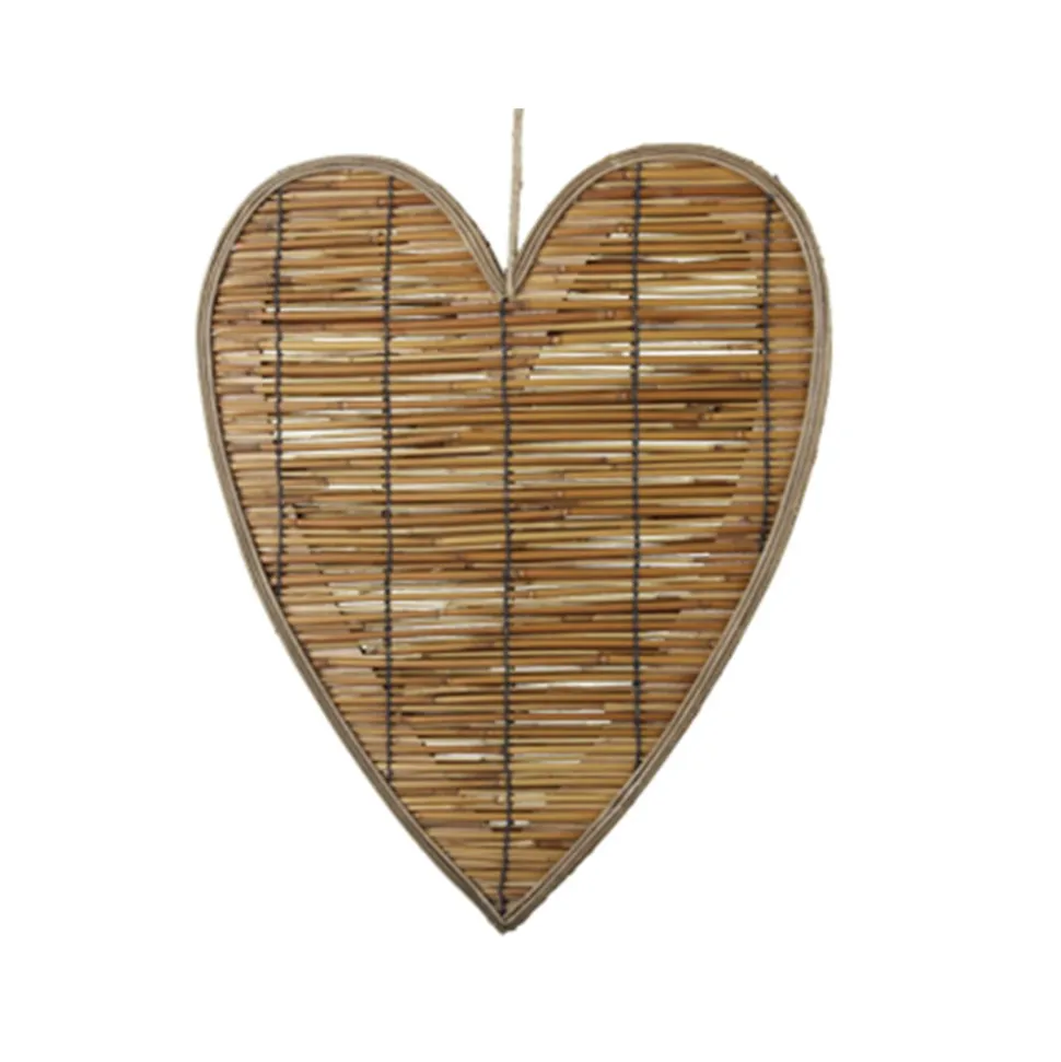SUSPENSION COEUR BOIS NATUREL 50CM MARRON