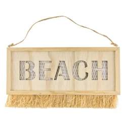 SUSPENSION PANCARTE BOIS PLAGE 35X20X1.2CM NATURE