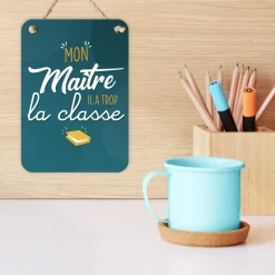 SUSPENSION PLAQUE MÉTAL MAÎTRE 14X20CM BLEU