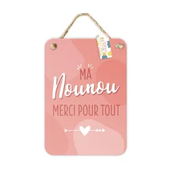 SUSPENSION PLAQUE MÉTAL NOUNOU 14X20CM ROSE