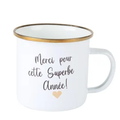 TASSE ÉMAIL MERCI ANNÉE 350ML 9.8X8.3CM BLANC