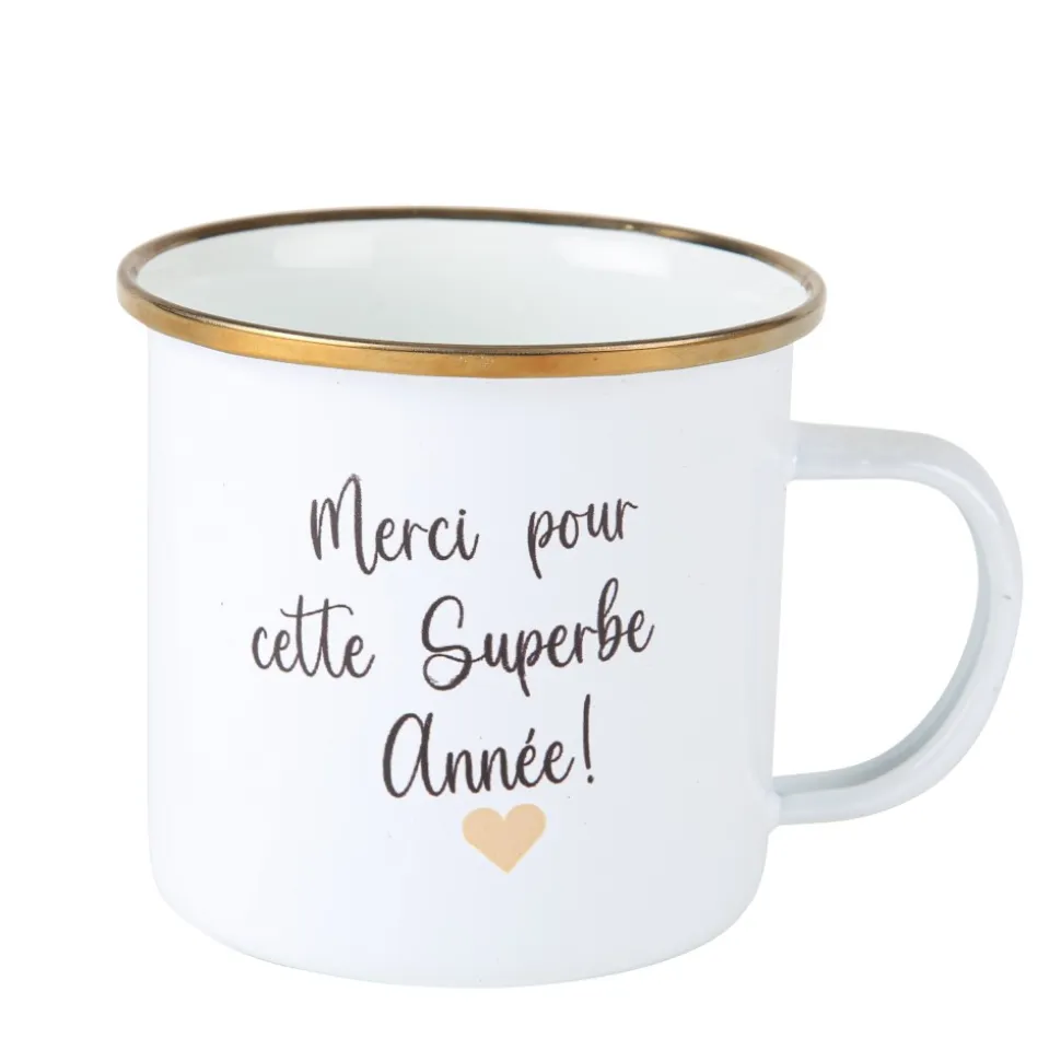 TASSE ÉMAIL MERCI ANNÉE 350ML 9.8X8.3CM BLANC
