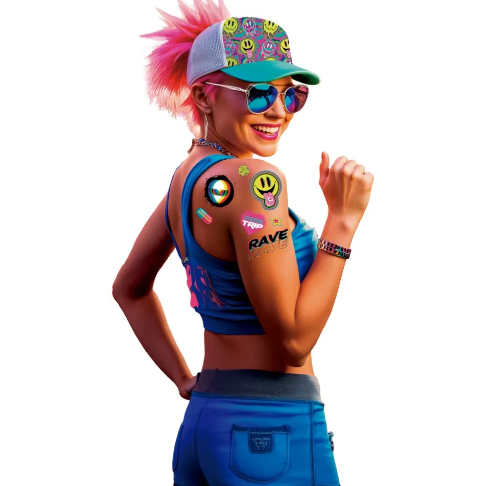 TATOUAGES ÉPHÉMÈRES ACID RAVE FLUO ANNÉE 90