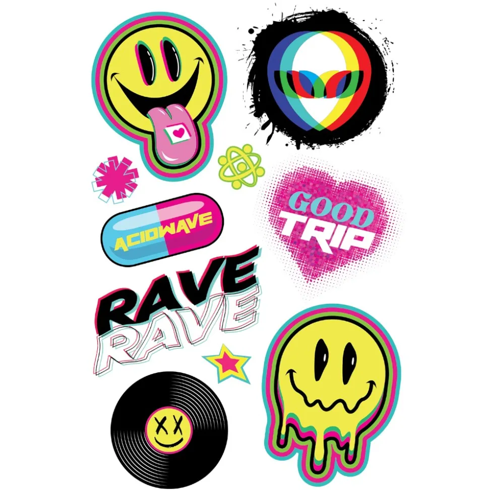 TATOUAGES ÉPHÉMÈRES ACID RAVE FLUO ANNÉE 90