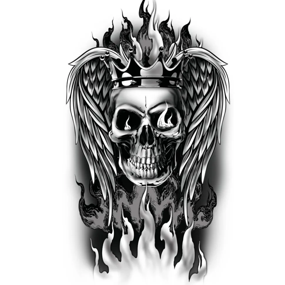 TATOUAGES ÉPHÉMÈRES TÊTE DE MORT COURONNE 14X30CM