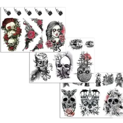 TATOUAGES ÉPHÉMÈRES TÊTES DE MORT HALLOWEEN