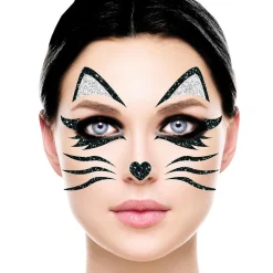 TATOUAGES ÉPHÉMÈRES VISAGE PAILLETÉ CHAT 20CM