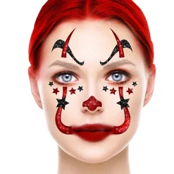 TATOUAGES ÉPHÉMÈRES VISAGE PAILLETÉ CLOWN 20CM