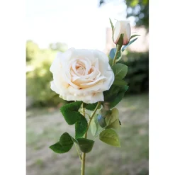 TIGE FLEUR ROSE BOUTON ARTIFICIEL 66CM CRÈME