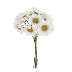 10 TIGES MARGUERITE PAPIER 4X10CM BLANC