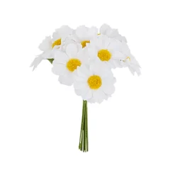 10 TIGES MARGUERITE TISSU 3.5X11CM BLANC