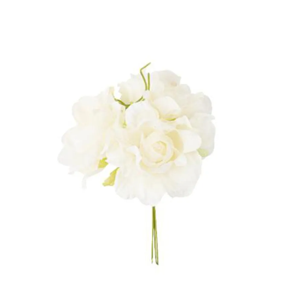 3 TIGES ROSES ANCIENNES TISSU INTISSÉ 15CM IVOIRE