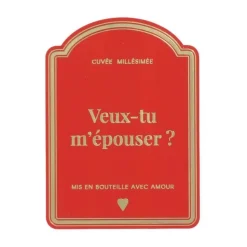 ÉTIQUETTE BOUTEILLE DEMANDE MARIAGE 8X11CM ROUGE