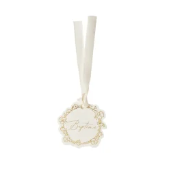 10 ÉTIQUETTES CARTON BAPTÊME ÉLÉGANT OR 5CM CRÈME