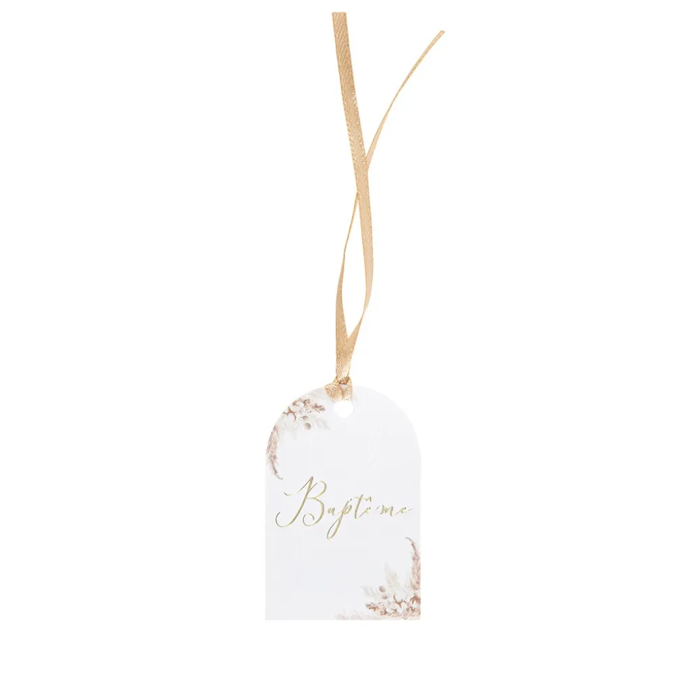 10 ÉTIQUETTES CARTON BAPTÊME PAMPA COTON 6X4CM