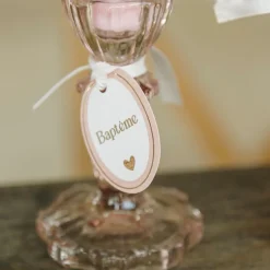 10 ÉTIQUETTES CARTON BAPTÊME 3X5CM BLANC ROSE