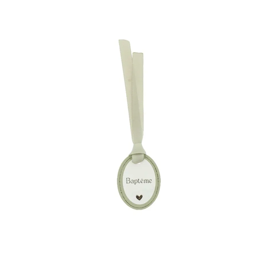 10 ÉTIQUETTES CARTON BAPTÊME 3X5CM RUBAN VERT