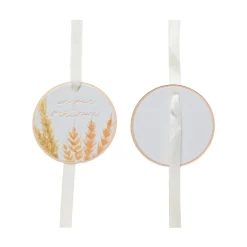 8 ÉTIQUETTES CARTON ROND ÉPIS DE BLÉ 5CM BLANC