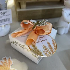8 ÉTIQUETTES CARTON ROND ÉPIS DE BLÉ 5CM BLANC
