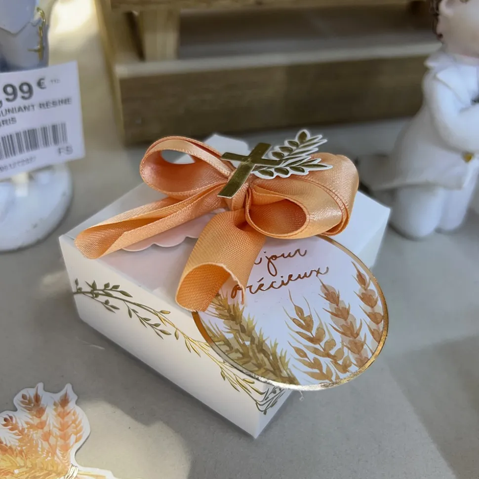 8 ÉTIQUETTES CARTON ROND ÉPIS DE BLÉ 5CM BLANC