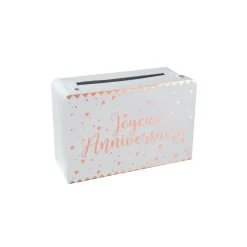 TIRELIRE CARTON ANNIVERSAIRE 24X16X10CM ROSE GOLD