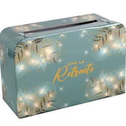TIRELIRE CARTON RETRAITE DORÉE 24X16X10CM CÉLADON