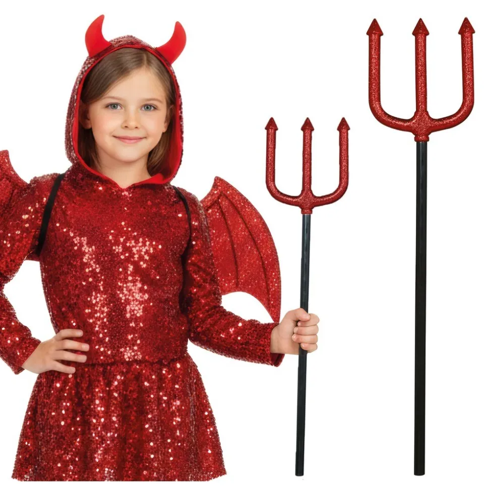 TRIDENT DIABLE ENFANT JOUET PAILLETTES 50CM ROUGE