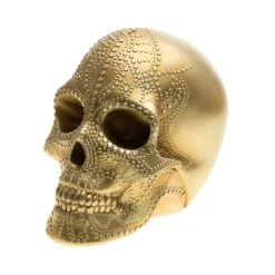 TÊTE DE MORT POLYRÉSINE 13X16X19CM DORÉE