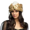 TURBAN ORIENTAL OR CHAINE PERLE PLUME BLANC ADULTE