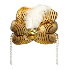 TURBAN ORIENTAL OR CHAINE PERLE PLUME BLANC ADULTE