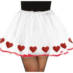 TUTU CURS PAILLETÉS ROUGES 40CM BLANC ADULTE