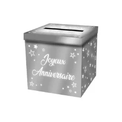URNE ANNIVERSAIRE CARTON 20CM ARGENT MÉTAL