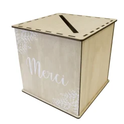 URNE BOIS CUBIQUE MARIAGE VÉGÉTAL 24CM NATURE