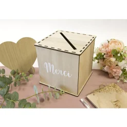 URNE BOIS CUBIQUE RÉUTILISABLE MERCI 19CM NATURE