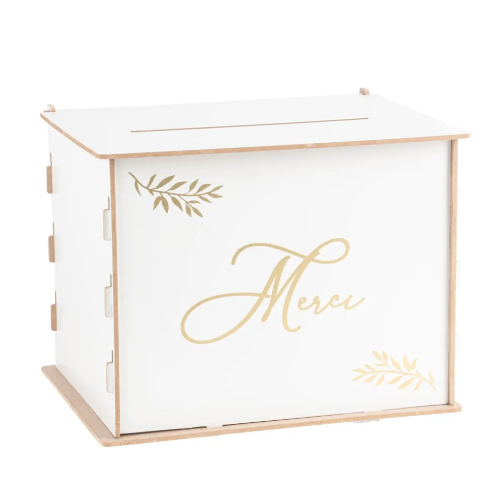 URNE BOIS MERCI RÉUTILISABLE 30X23.5X23.5CM BLANC