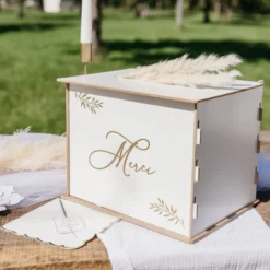 URNE BOIS MERCI RÉUTILISABLE 30X23.5X23.5CM BLANC