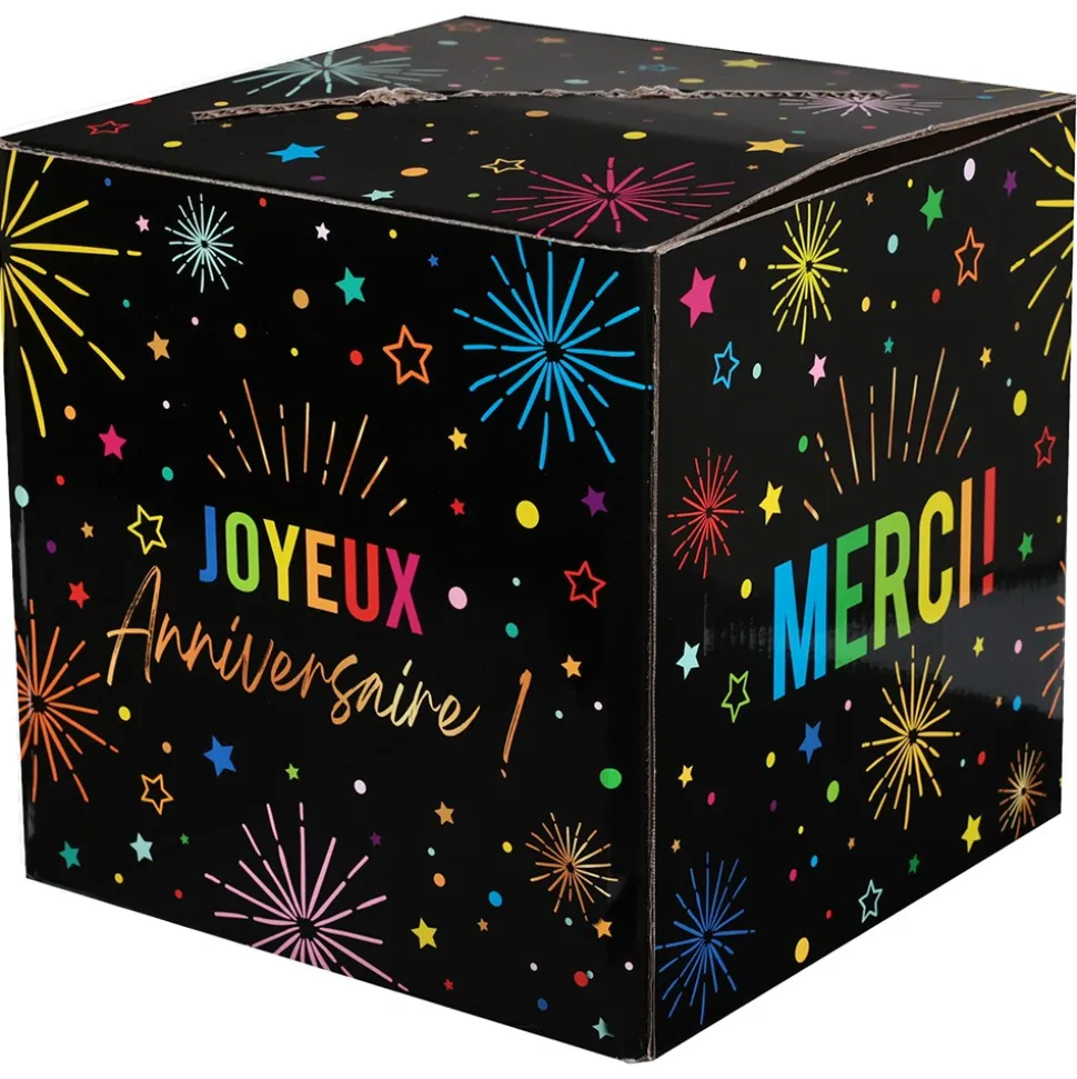 URNE CARTON ANNIVERSAIRE FESTIF MULTI 20CM NOIR