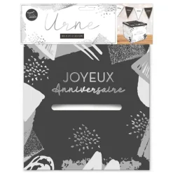URNE CARTON ANNIVERSAIRE PARTY CHIC 20CM BLANC
