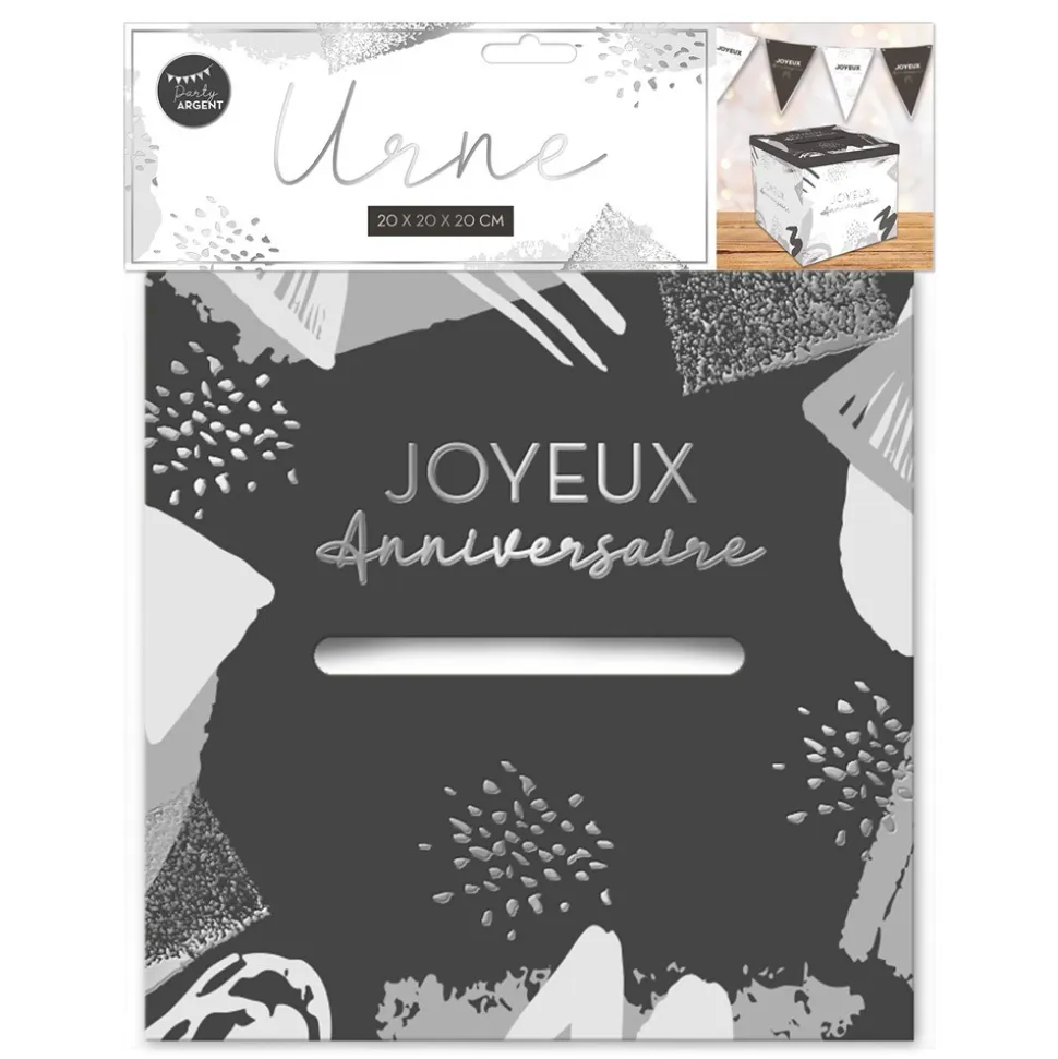 URNE CARTON ANNIVERSAIRE PARTY CHIC 20CM BLANC