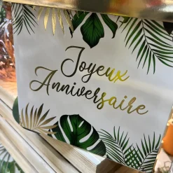 URNE CARTON ANNIVERSAIRE TROPICAL PARTY 20CM VERT