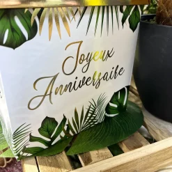 URNE CARTON ANNIVERSAIRE TROPICAL PARTY 20CM VERT