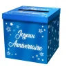 URNE CARTON CAGNOTTE ANNIVERSAIRE 20CM BLEU