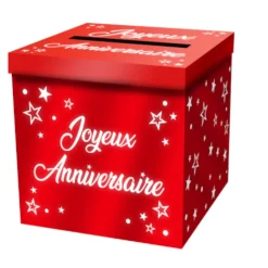 URNE CARTON CAGNOTTE ANNIVERSAIRE 20CM ROUGE
