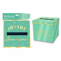 URNE CARTON CAGNOTTE ANNIVERSAIRE 20CM VERT