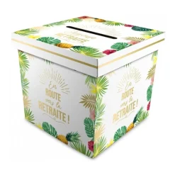 URNE CARTON CAGNOTTE RETRAITE TROPICAL 20CM