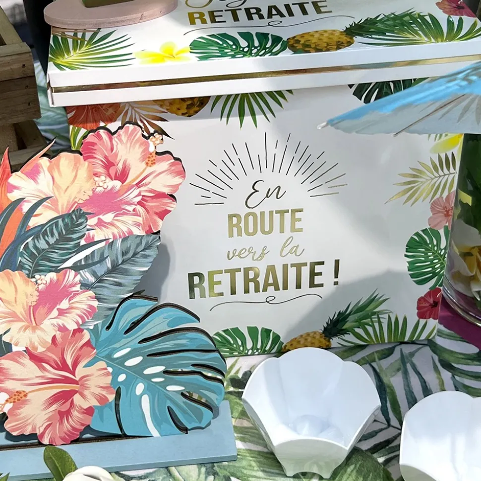 URNE CARTON CAGNOTTE RETRAITE TROPICAL 20CM