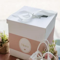 URNE CARTON MERCI BAPTÊME 21X25CM ROSE