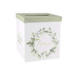 URNE CARTON MERCI BOTANIQUE 21X25CM BLANC