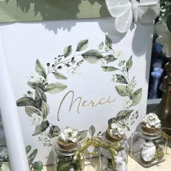 URNE CARTON MERCI BOTANIQUE 21X25CM BLANC